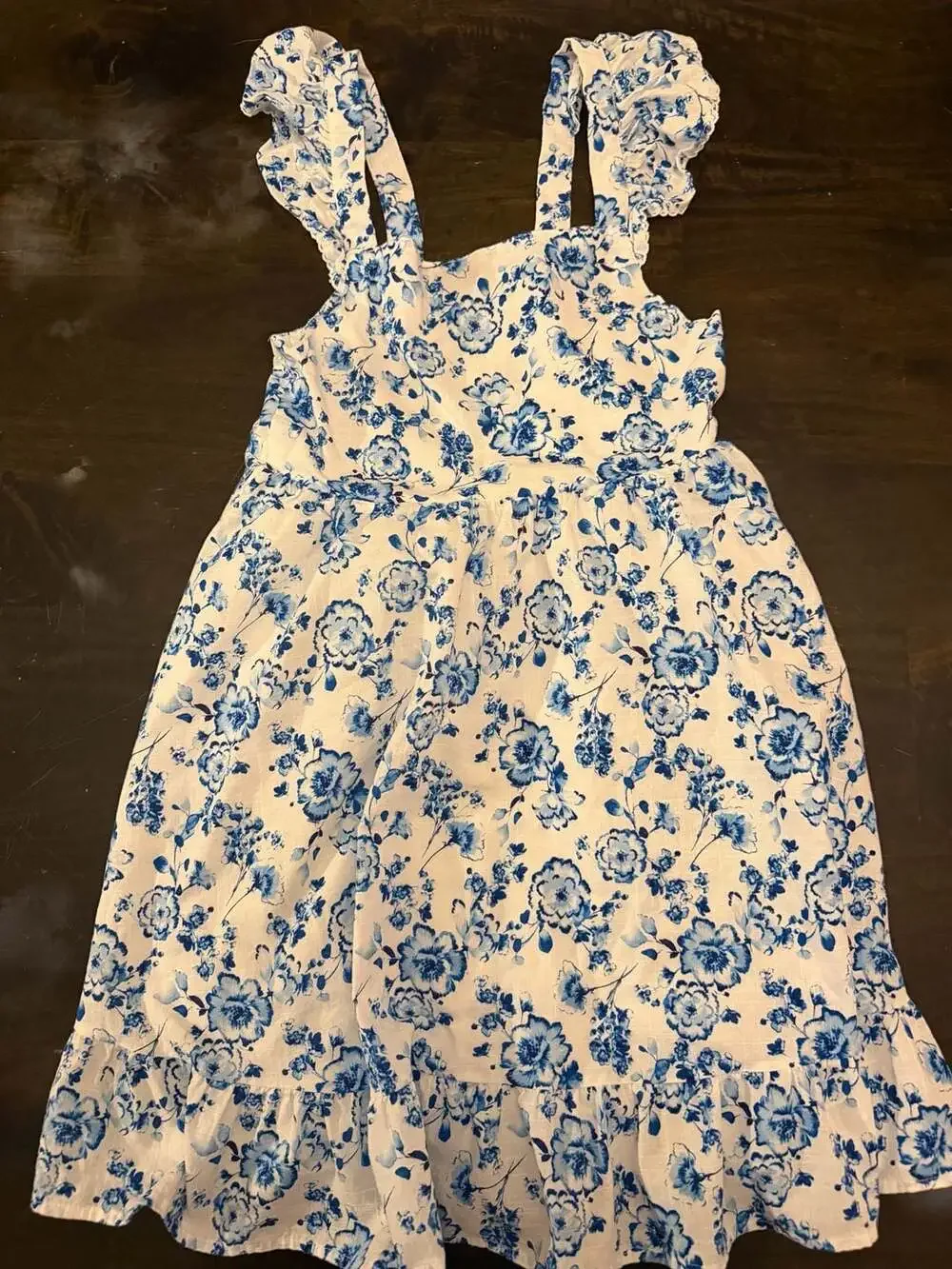 Haute Hippie Kids Style Blue and White Floral Ruffle Strap Dress Size 12